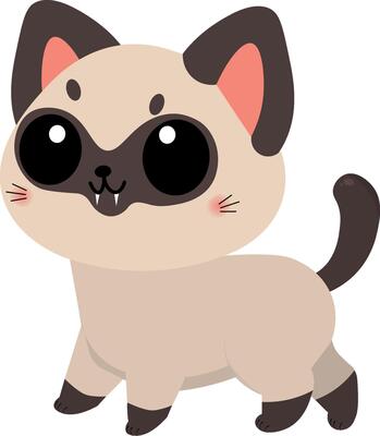 Cute Siamese cat, clipart for designer backgrounds.