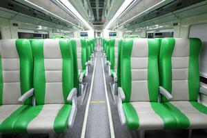 Perspective View of Empty train Seats Before Travel photo