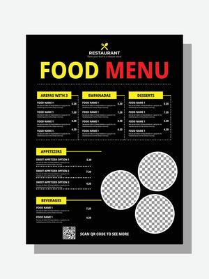 Elegant Restaurant Food Menu TemplateRestaurant Food Menu Template with Black Background and Editable Layout for Cafes or Fast Food