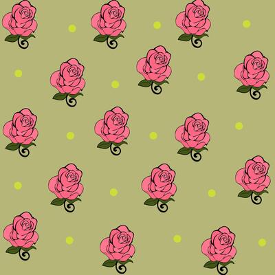Beauty of Vintage Seamless Pattern of Pink and Yellow Polka dot on Green Background