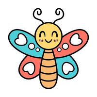 Smiling Cartoon Butterfly with Heart Shaped Patterns. This is a cute, colorful illustration of a cartoon butterfly with a cheerful expression. vector