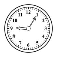 Analog Clock Outline Illustration. A black and white illustration of an analog clock. The clock features bold hour numbers from 1 to 12. vector