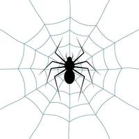 Black Spider on Web Illustration. Minimalist illustration depicting a black spider positioned in the center of its intricate web. vector