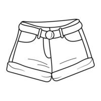 Stylish Shorts with Belt Outline Illustration. This illustration features a pair of stylish shorts outlined in a simple black line art style. vector
