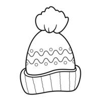 Winter Hat with Pom Pom Outline. This charming illustration features a black and white outline of a winter hat adorned with a fluffy pom pom on top. vector
