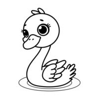 Fairytale Swan Outline Illustration. This illustration features a charming, cartoon style swan with large, expressive eyes and a friendly smile. vector