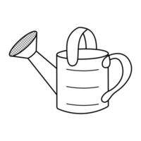 Watering Can Outline Illustration. A cylindrical body with a wide spout equipped with a perforated nozzle for sprinkling water evenly. vector