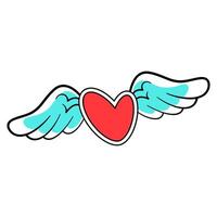 Winged Heart in Cartoon Style. This image features a red heart with white and light blue wings in a cartoon style. vector