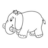 Cute elephant with a log. This black and white image shows an adorable cartoon elephant in a playful, friendly style. vector
