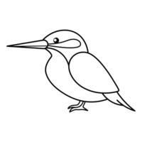 Kingfisher Bird Outline Illustration. This image is a simple black and white line drawing of a kingfisher bird, shown in a side profile. vector