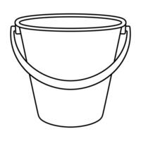 Bucket Outline Illustration. This is a clean, black and white line drawing of a bucket with a handle. The bucket has a simple cylindrical shape vector