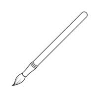 Paint Brush Outline Illustration. Black and white illustration of a traditional paint brush. A long, straight handle with a rounded tip and a smooth transition into the metal ferrule. vector