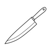 Kitchen Knife Outline Illustration. A black and white illustration of a kitchen knife. The design features a sharp, elongated blade and a sturdy handle with a loop for hanging. vector