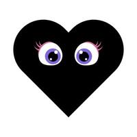 Cute Black Heart with Cartoon Eyes Illustration. A playful and charming design of a solid black heart with a pair of large, expressive cartoon eyes. vector