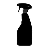 Spray Bottle Silhouette Illustration. The design includes a curved trigger handle, a ribbed neck and a sleek bottle body with a tapered shape for ergonomic grip. vector