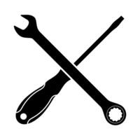 Wrench and Screwdriver Crossed Icon Illustration. A simple, bold icon of a wrench and a screwdriver crossed in an X shape. vector