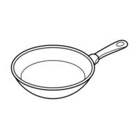 Frying Pan Outline Illustration. A circular pan with a smooth, rounded edge and a long handle with a small loop at the end, ideal for hanging. vector