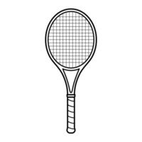 Tennis Racket Outline Illustration. The design showcases the classic oval shaped head with a grid of strings and a detailed grip handle. vector