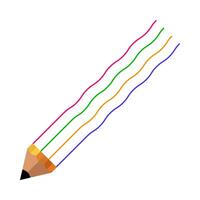 Stylized Color Pencil with Curved Lines Illustration. Each line extends from the body of the pencil in a smooth wavy motion. vector