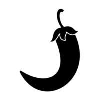 Silhouette of a Chili Pepper with Curved Stem. This minimalist illustration features a bold black silhouette of a chili pepper with a sleek, curved body and a distinct stem curling upward. vector