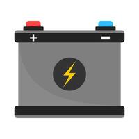 Battery Icon with Terminals and Lightning Symbol Illustration. The battery is rectangular. It features a red positive terminal and a blue negative terminal. vector