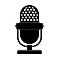 Vintage Microphone Silhouette. The microphone features a classic design with a perforated grille, rounded top and a sturdy base. vector