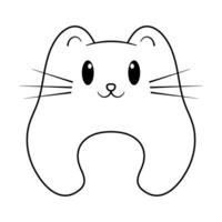 Cute Minimalist Cat illustration. The design features a rounded, stylized outline of a cat with large, expressive eyes, a tiny nose and a smiling mouth. vector