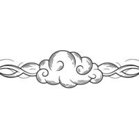Decorative Japanese Cloud and Stream Element, Monochrome. vector