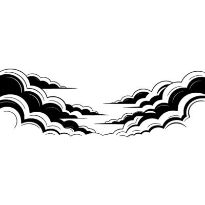 Black and White Cloudscape Illustration, Japanese Style.
