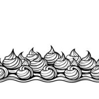 Whimsical Whipped Cream Border, Black and White, Decorative. vector
