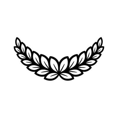 Elegant Black Laurel Wreath Silhouette on White Background.