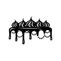 Elegant Black and White Cake Illustration with Drip Icing and Pearls. vector
