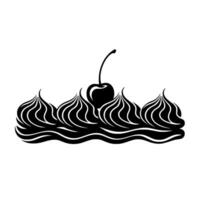 Minimalist Cherry on Icing Black White Illustration. vector