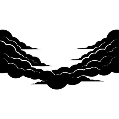 Black Clouds Silhouette on White Background, Minimalist Illustration.