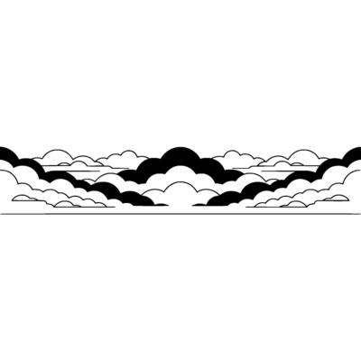 Minimalist Black and White Cloudscape Illustration.