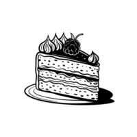 Black and White Cake Slice Illustration with Raspberry. vector