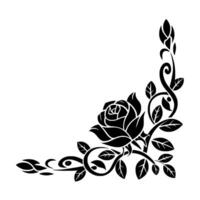 Elegant Black Rose Corner on White Background. vector