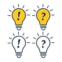 Ideas solutions problems question mark exclamation mark lightbulbs vector