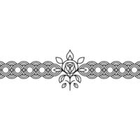 Floral Line Art Border Elegant Rose on White Background. vector