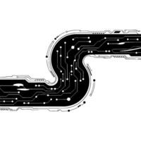 Abstract Circuit Board Path with Data Flow Black and White Technology. vector