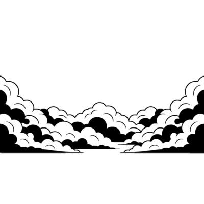 Black and White Cloudscape Japanese Style Illustration.