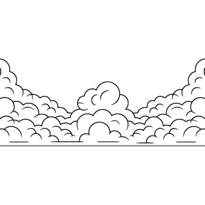Black and White Cartoon Cloudscape Illustration with Copy Space.