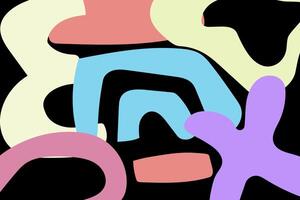 Colorful amorphous shapes dance on black. Abstract design element for banner backdrop presentation background vector