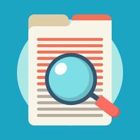 Scrutinizing document with magnifying glass cartoon flat design illustration vector