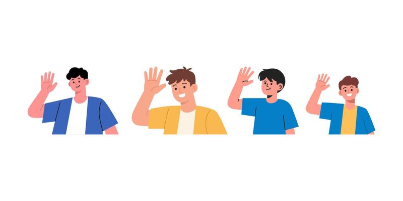 Four people waving their hands up