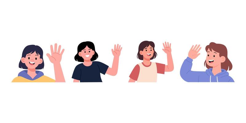 Four women waving their hands up in the air