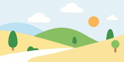A cartoon illustration of a road in the middle of a field vector