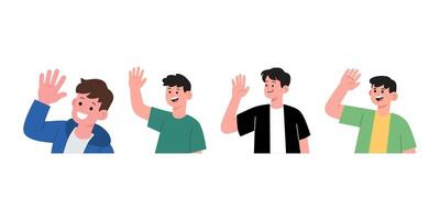 Four men waving their hands up in different poses vector
