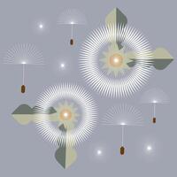 White geometric dandelion and dandelion seeds blowing in the wind isolated in grey background vector