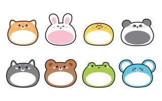 No1.Set of cute round shape animals have empty space on belly.Message box for your text.Dog,rabbit,chicken,bear,frog,rat.Animal cartoon character.Kawaii.Illustration. vector